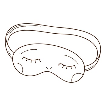 Sleep mask with eyes. Design element with outline. Doodle, hand-drawn. Black white vector illustration. Isolated on a white background