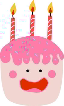 cute kawaii cake with candles isolated vector quirky character with face eyes cheeks and smile