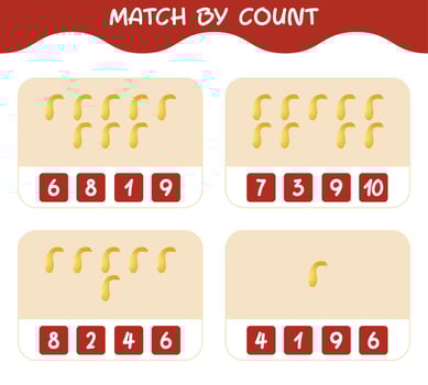 Match by count of cartoon crookneck squash. Match and count game. Educational game for pre shool years kids and toddlers vector