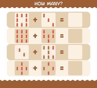 How many cartoon christmas candle. Counting game. Educational game for pre shool years kids and toddlers vector