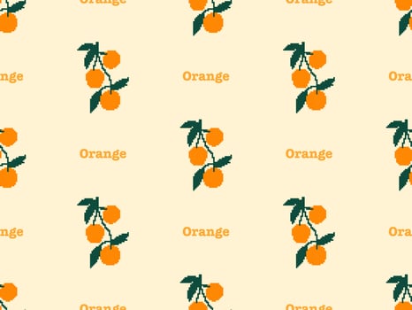 Orange cartoon character seamless pattern on orange background.Pixel style vector