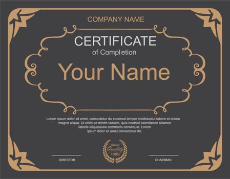 elegant black certificate template design with gold frame ornament vector