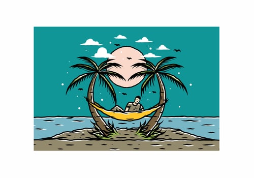 Relax on hammock on the beach illustration vector
