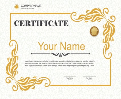 certificate template design with gold ornaments on a white background vector