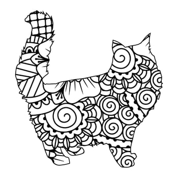Mandala Cat Coloring Page For Kids vector