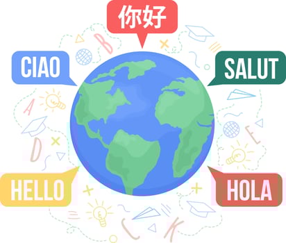 Multilingual world 2D vector isolated illustration