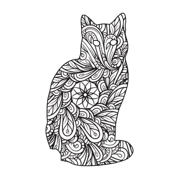 Mandala Cat Coloring Page For Kids vector