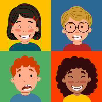 Seamless pattern with children s emotions. A set of portraits in squares. vector