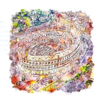 Colosseum Rome Italy Watercolor sketch hand drawn illustration vector