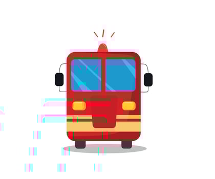 Fire truck in cartoon style front view. Vector illustration.