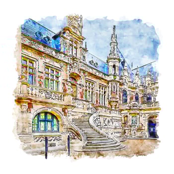 Fecamp Normandie France Watercolor sketch hand drawn illustration vector