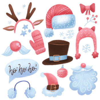 Textured hand drawn Christmas set of festive winter elements isolated on transparent background png