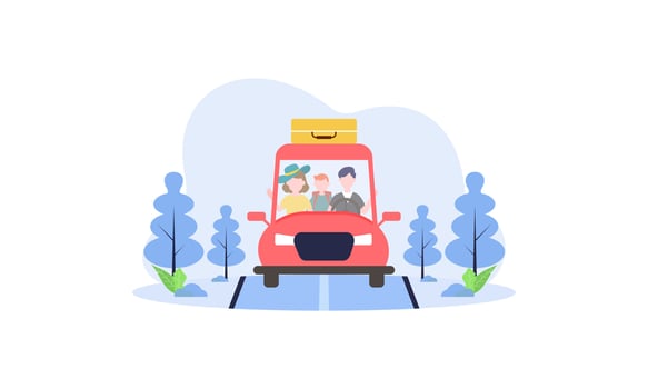Happy family travelling by car illustration. Travel, road trip, transportation concept vector