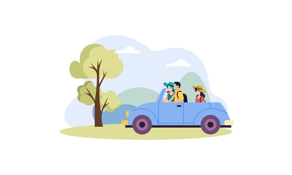 Happy family travelling by car illustration. Travel, road trip, transportation concept vector
