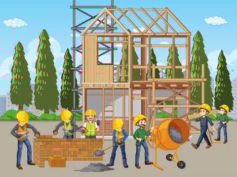 Construction site with workers vector