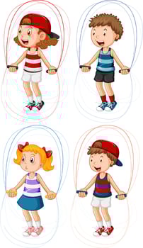 Set of different kids jumping rope vector