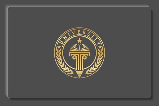 gold emblem education logo. pillar with fire isolated circle and branch leaf vector