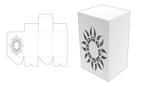 Box and stenciled mandala windows die cut template vector