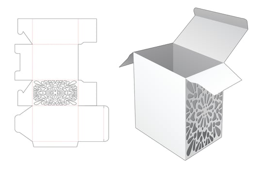 cardboard box with stenciled mandala die cut template vector