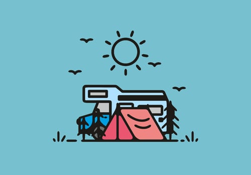 Simple camper van camping illustration vector