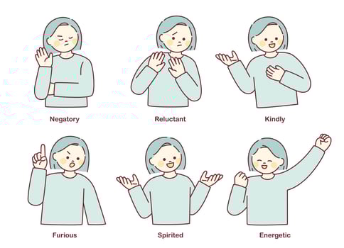 Cute short-haired girl is making various emotional expression gestures. vector