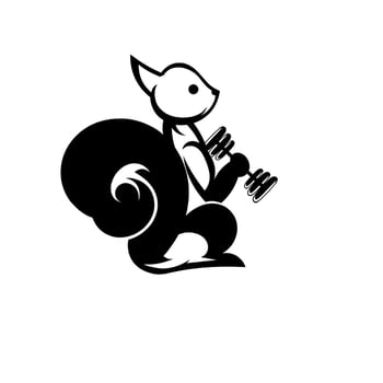 simple logo squirrel is exercising, carrying a barbell, fit for gym, brand logo, animal sports company animal, vector