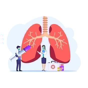 Pulmonology concept, Physical and Respiratory system examination and treatment vector illustration.
