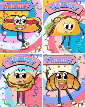 Funny food character banners vector