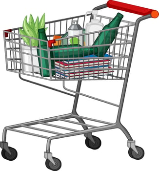 Shopping cart full stuff on white background vector