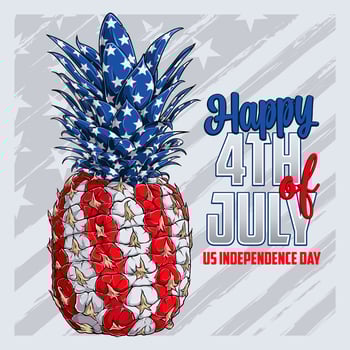 Fresh Pineapple with USA flag pattern for 4th of July American independence day and Veterans day vector