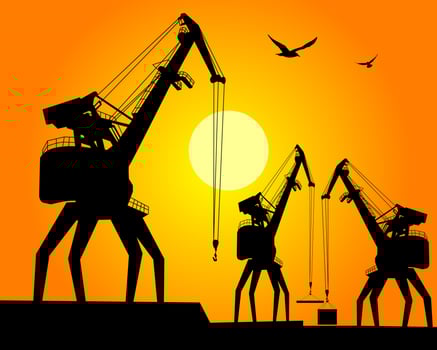 three port cargo crane on an orange background vector