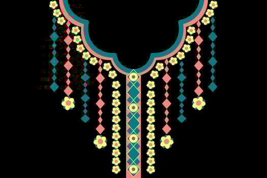 Geometric Ethnic necklace, neckline embroidery colorful traditional pattern design for woman clothing, jewelry, collar shirts, T-shirt. vector