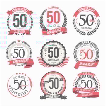 Collection of anniversary badges and labels retro design vector