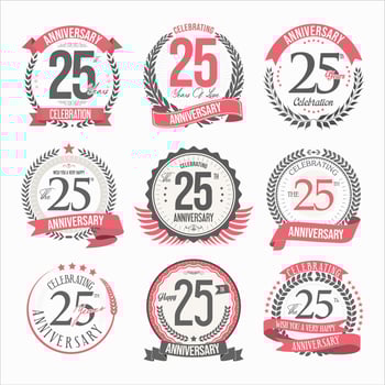 Collection of anniversary badges and labels retro design vector