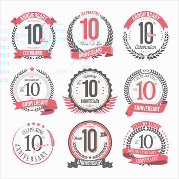 Collection of anniversary badges and labels retro design vector