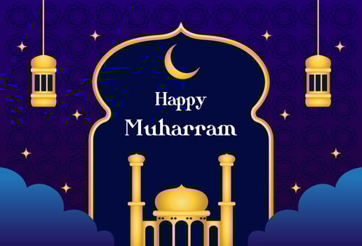 islamic new year greeting background with blue color for template. vector