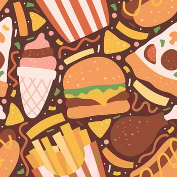Junk Food Doodle Hand Drawn Seamless Pattern Background vector