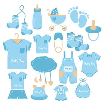 Blue baby boy clothes collection vector