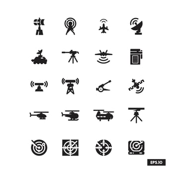 Set of Military artillery Icon. Military Radar Silhouette Symbol Vector