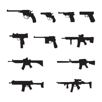 Set of various weapons silhouettes vector