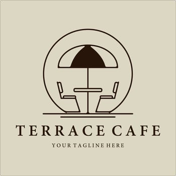 terrace cafe line art logo vector illustration design