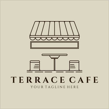 terrace cafe line art logo minimalist vector illustration template design. street food restaurant coffee shop for logo concept business