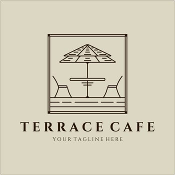 terrace cafe line art logo minimalist vector illustration template design. street food restaurant coffee shop for logo badge concept business