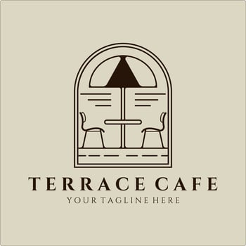 terrace cafe line art logo minimalist vector illustration template design. street food restaurant coffee shop for logo badge concept business