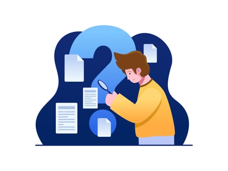 Vector Flat Illustration Confused People Searching Document or files And Can't Find It. Can be used for search page, website, application or software, landing page, personal project, etc