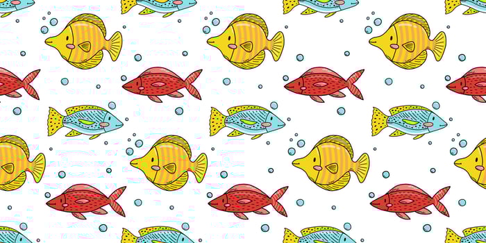 Seamless pattern with cute doodle cartoon sea animals. Vector illustration.