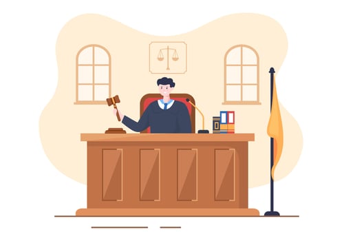 Court Room with Lawyer, Jury Trial, Witness or Judges and the Wooden Judge's Hammer in Flat Cartoon Design Illustration vector