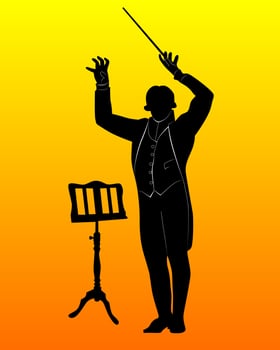 silhouette of a conductor with the music stand vector