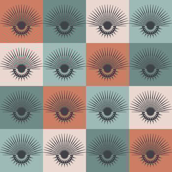 Ethnic tribal sun and moon shape Morocco color style checkered pattern seamless background. Use for fabric, textile, interior decoration elements, wrapping. vector