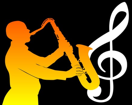 orange silhouette of a saxophone player vector